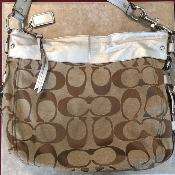 Coach Slouchy Signature Logo Tote Metallic Leather Large Handbag - Picture 14 of 14